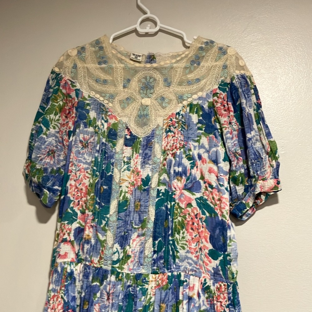 Vintage 1980s Puff Sleeve Lace Dress Size Medium Cottagecore Grandma Core Floral - Picture 3 of 10